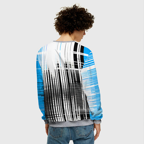 Мужской свитшот Сине-чёрный гранж на белом фоне / 3D-Меланж – фото 4