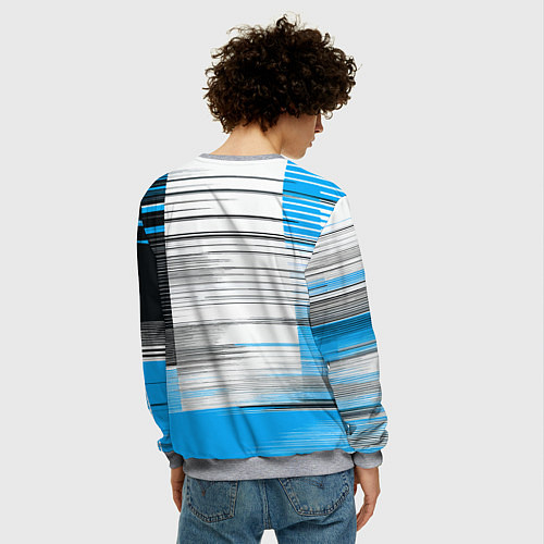 Мужской свитшот Чёрные вертикальные полосы на сине-белом фоне / 3D-Меланж – фото 4