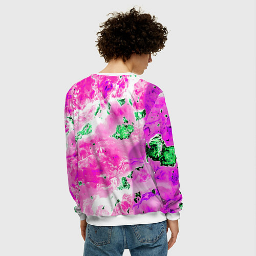 Мужской свитшот Розово-зелёная абстракция / 3D-Белый – фото 4