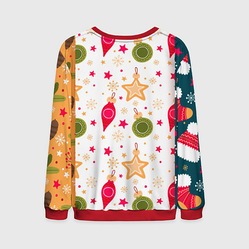 Мужской свитшот Новогодние паттерны комбинация / 3D-Красный – фото 2