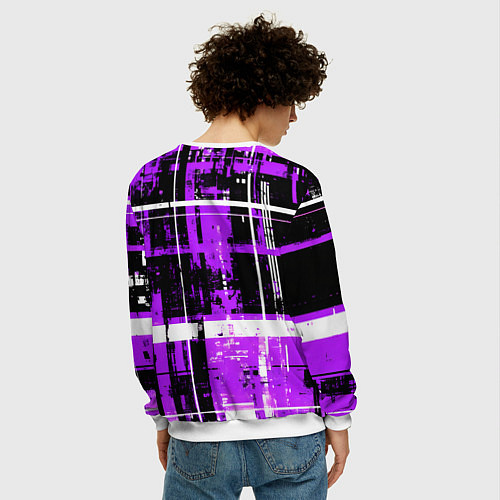 Мужской свитшот Фиолетово-белый гранж на чёрном фоне / 3D-Белый – фото 4
