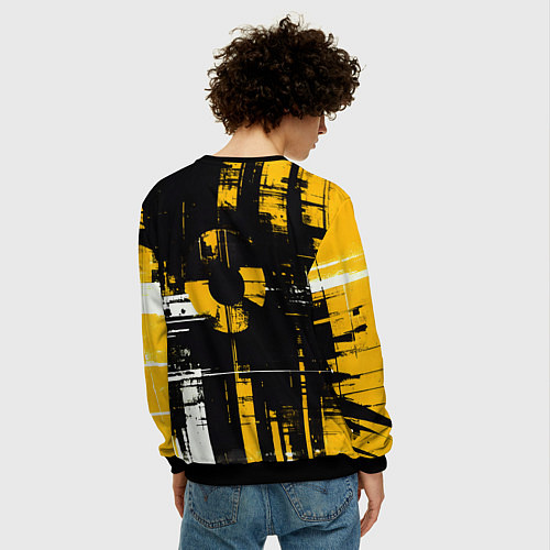 Мужской свитшот Жёлто-белый гранж на чёрном фоне / 3D-Черный – фото 4