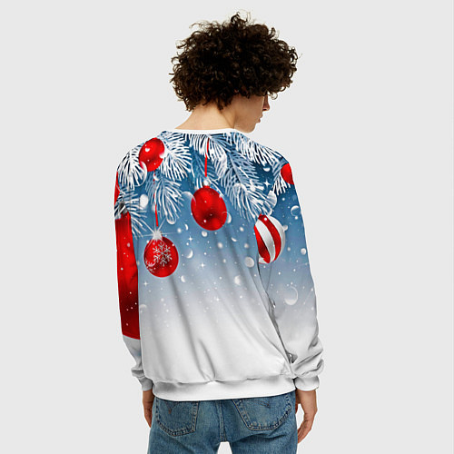Мужской свитшот Ёлочные ветви с игрушками / 3D-Белый – фото 4