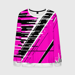Свитшот мужской Чёрно-белые глитч полосы на розовом фоне, цвет: 3D-белый