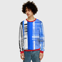 Свитшот мужской White stripes on a black and blue background, цвет: 3D-красный — фото 2