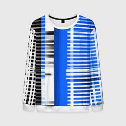 Свитшот мужской White stripes on a black and blue background, цвет: 3D-белый