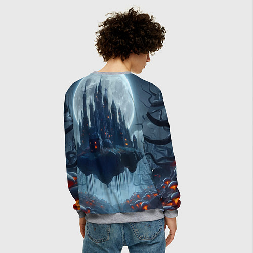 Мужской свитшот Замок Дракулы и неоновые грибы - нейроарт фантазия / 3D-Меланж – фото 4