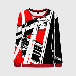 Свитшот мужской Чёрно-белые абстрактные линии на красном фоне, цвет: 3D-красный