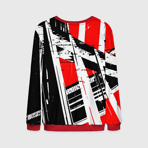 Мужской свитшот Чёрно-белые абстрактные линии на красном фоне / 3D-Красный – фото 2