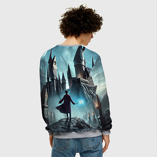 Мужской свитшот Гарри Поттер перед Хогвартсом - нейроарт фантазия / 3D-Меланж – фото 4