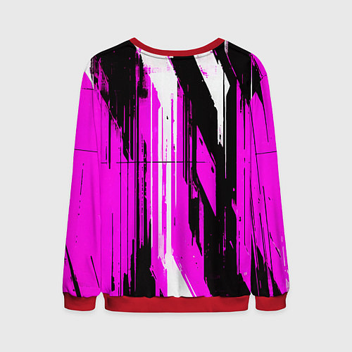Мужской свитшот Вертикальные чёрно-белые линии на розовом фоне / 3D-Красный – фото 2