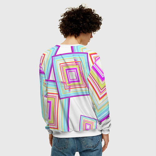 Мужской свитшот Абстрактные квадраты / 3D-Белый – фото 4
