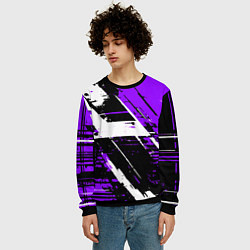 Свитшот мужской Diagonal black and white stripes on a purple backg, цвет: 3D-черный — фото 2