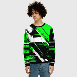 Свитшот мужской Diagonal black and white stripes on a green backgr, цвет: 3D-черный — фото 2
