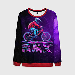 Свитшот мужской BMXер в космосе, цвет: 3D-красный