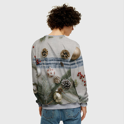 Мужской свитшот Новогодние украшения / 3D-Меланж – фото 4