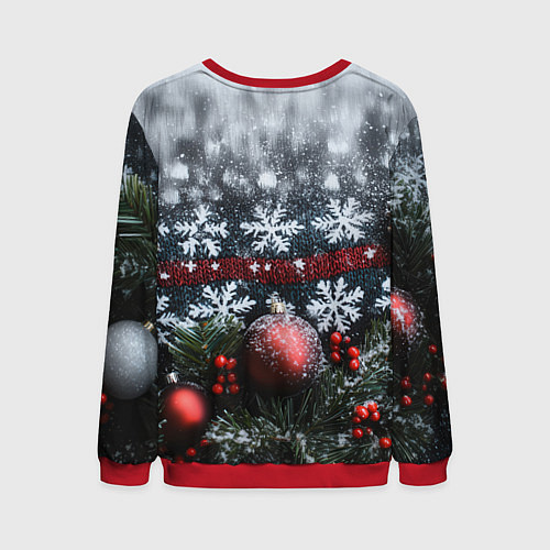 Мужской свитшот Новогодние снежинки / 3D-Красный – фото 2