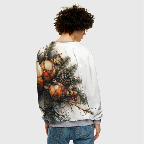 Мужской свитшот Новогодние игрушки и шишки / 3D-Меланж – фото 4