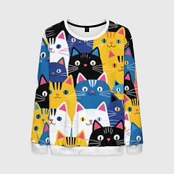 Свитшот мужской Много цветных котиков, цвет: 3D-белый