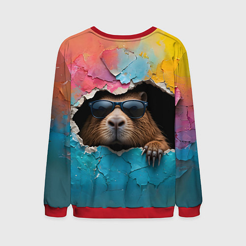 Мужской свитшот Капибара в стене / 3D-Красный – фото 2