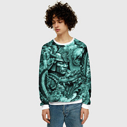 Свитшот мужской Драконы самурай медведь и волк в стиле тату, цвет: 3D-белый — фото 2