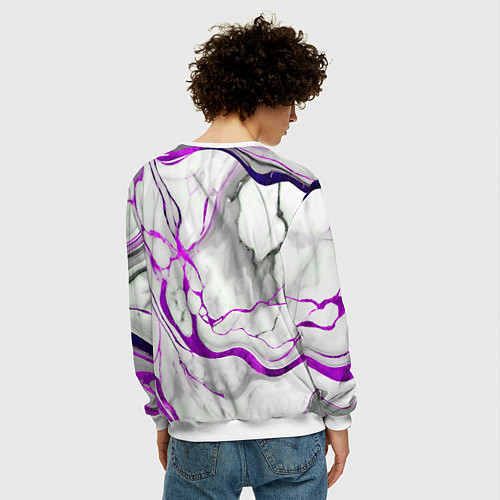 Мужской свитшот Фиолетово-белый мрамор / 3D-Белый – фото 4