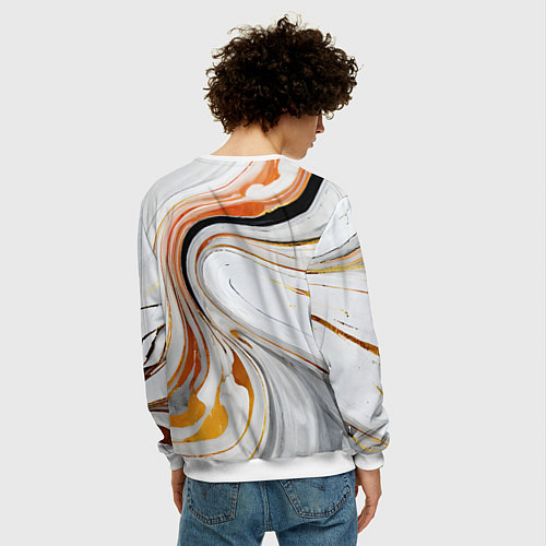 Мужской свитшот Волнистые чёрно-жёлтые линии на белом фоне / 3D-Белый – фото 4