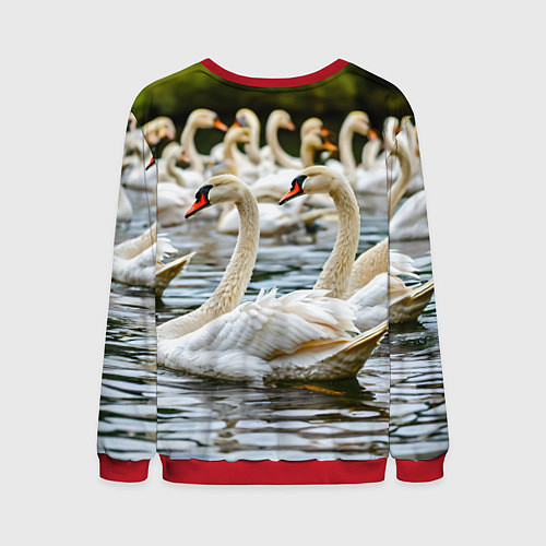 Мужской свитшот Белые лебеди на пруду / 3D-Красный – фото 2