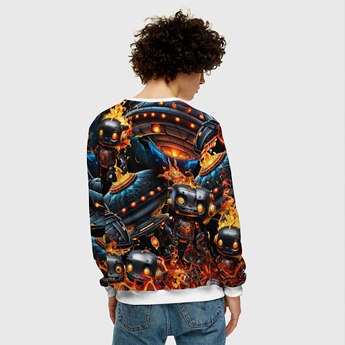 Мужской свитшот Соник и Наклз на фоне огня и роботов / 3D-Белый – фото 4
