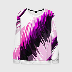 Свитшот мужской Чёрно-розовые острые полосы на белом фоне, цвет: 3D-белый