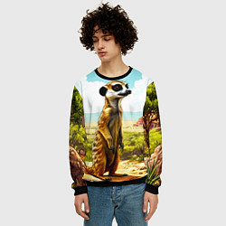 Свитшот мужской Сурикат в саванне, цвет: 3D-черный — фото 2