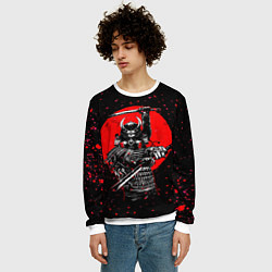 Свитшот мужской Кровавый самурай и луна, цвет: 3D-белый — фото 2