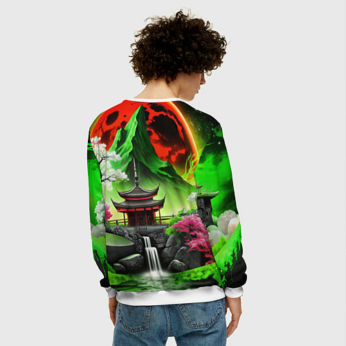 Мужской свитшот Водопад японии и природа / 3D-Белый – фото 4