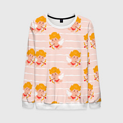 Свитшот мужской Полосатый паттерн с милыми купидонами, цвет: 3D-белый