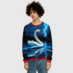 Свитшот мужской Лебедь на пруду в гразу, цвет: 3D-красный — фото 2