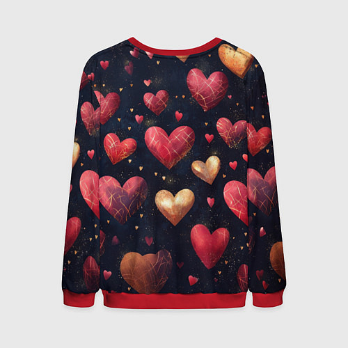 Мужской свитшот Красные и золотые сердечки / 3D-Красный – фото 2