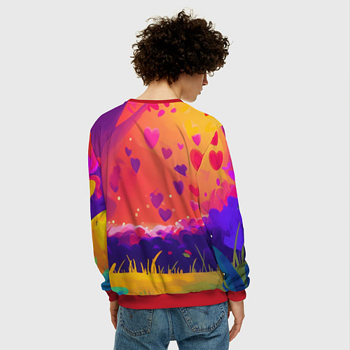 Мужской свитшот Влюбленный милый песец / 3D-Красный – фото 4