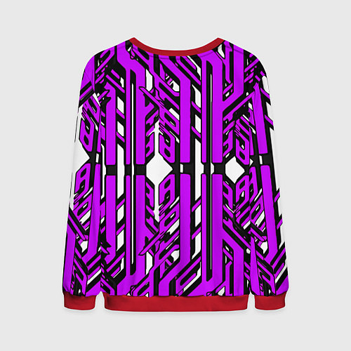 Мужской свитшот Чёрно-фиолетовые техно полосы на белом фоне / 3D-Красный – фото 2