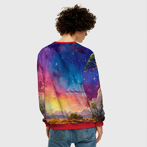 Мужской свитшот Страус и звездное небо / 3D-Красный – фото 4