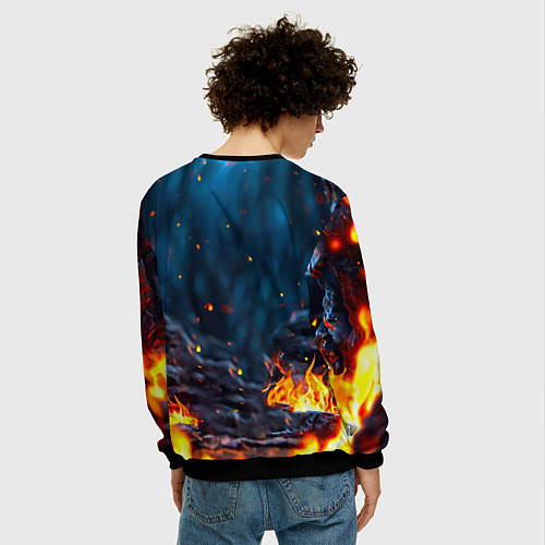 Мужской свитшот Песец в огне / 3D-Черный – фото 4