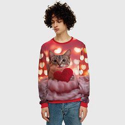 Свитшот мужской Котик с сердечком, цвет: 3D-красный — фото 2