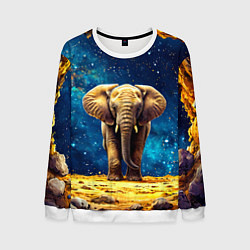 Свитшот мужской Слон и космическое небо, цвет: 3D-белый