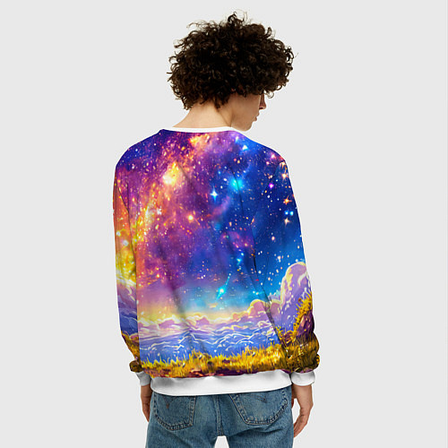 Мужской свитшот Коровка и звездное небо / 3D-Белый – фото 4