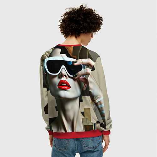 Мужской свитшот Коллаж с девушкой в очках / 3D-Красный – фото 4