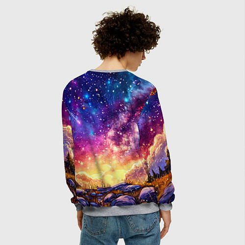 Мужской свитшот Лось и звездное небо / 3D-Меланж – фото 4