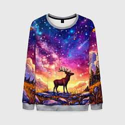 Свитшот мужской Лось и звездное небо, цвет: 3D-меланж