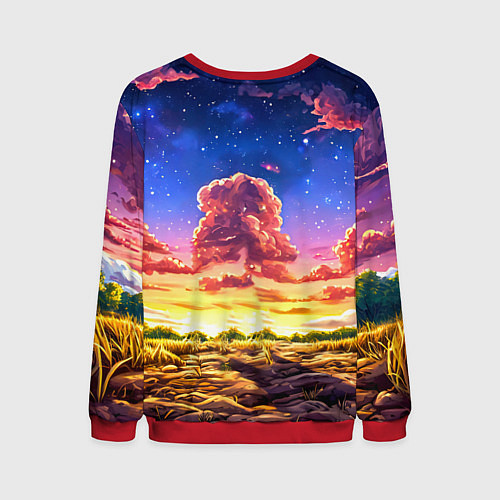 Мужской свитшот Буйвол в звездной ночи / 3D-Красный – фото 2