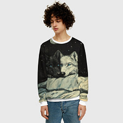 Свитшот мужской Черный волк и белая волчица, цвет: 3D-белый — фото 2