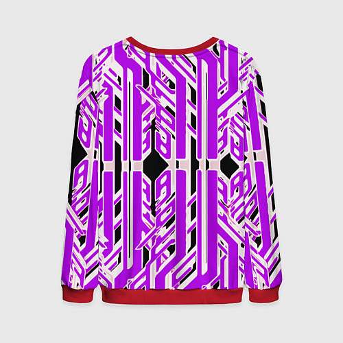 Мужской свитшот Бело-фиолетовые техно полосы на чёрном фоне / 3D-Красный – фото 2