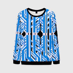 Свитшот мужской Бело-синие техно полосы на чёрном фоне, цвет: 3D-черный